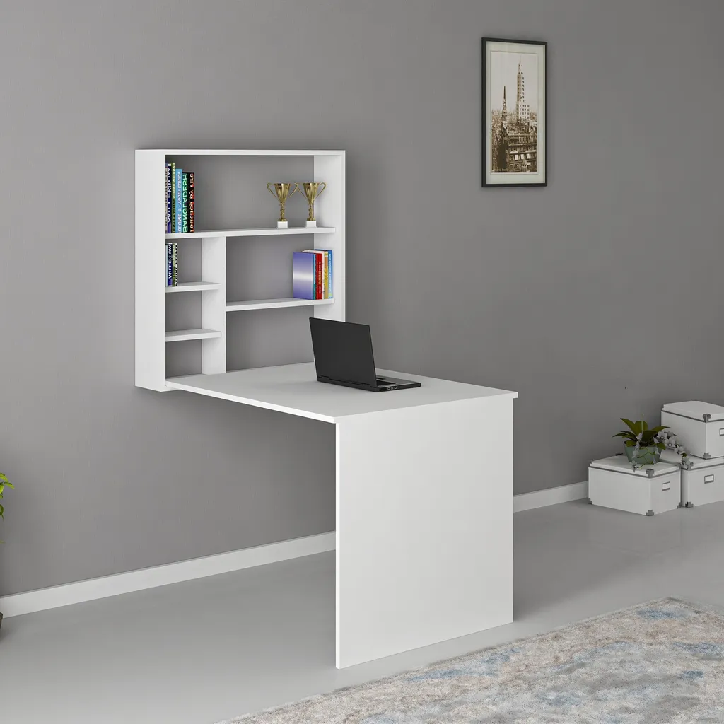 Bureau compact blanc en mélamine robuste de 16 mm d'épaisseur