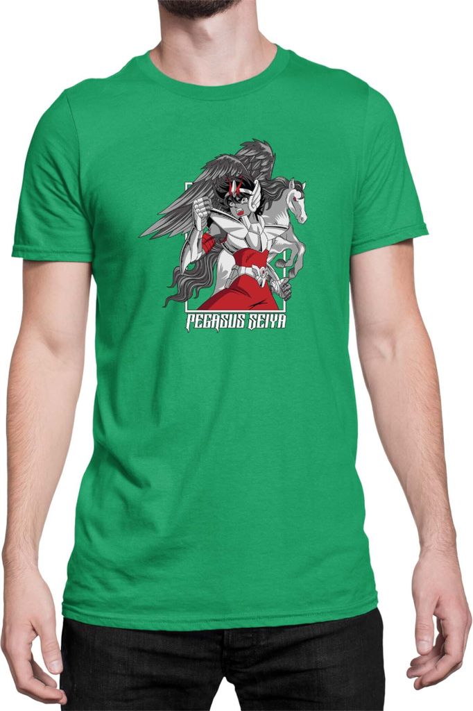 Herren T-Shirt Japan Anime Manga Saint Anime Seiya Pegasus Seiya 03 Flying Horse, Man L / Grün