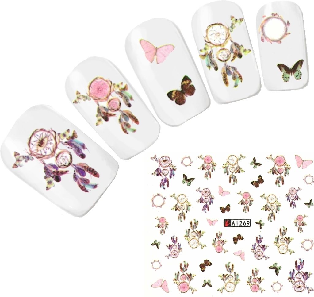 Tattoo Nail Art Traumfänger Feder Schmetterling Aufkleber Nagel Sticker