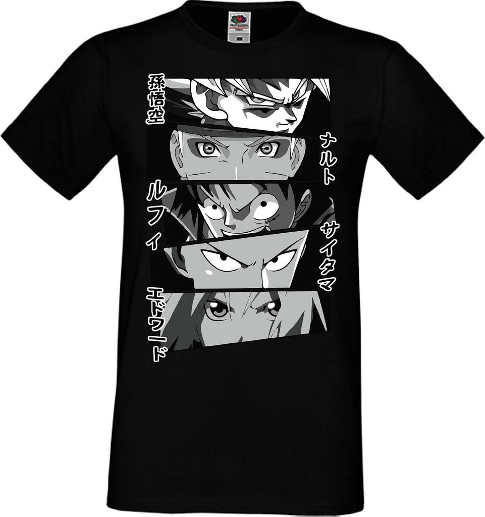 Herren T-Shirt Manga Anime Anime Heroes Naruto Goku Luffy Sakura Anime Heroes, Man 4XL / Schwarz