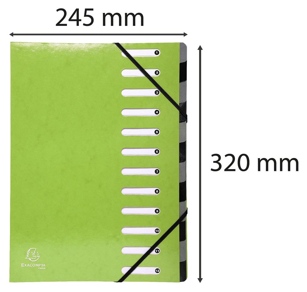 Exacompta 53923E Premium Ordnungsmappe Iderama. Aus beschichtetem Colorspan-Karton DIN A4 12 vollfarbige Fächer, dehnbarer Rücken und 2 Gummizüg...