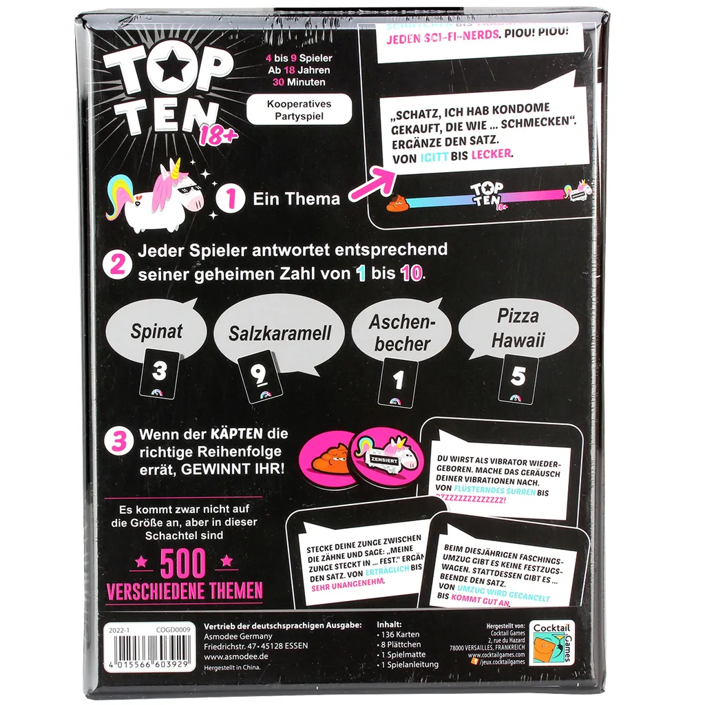Jeu de Cartes Top Ten 18+ pour Soirée Adulte - Jeu Ambiance et Humour