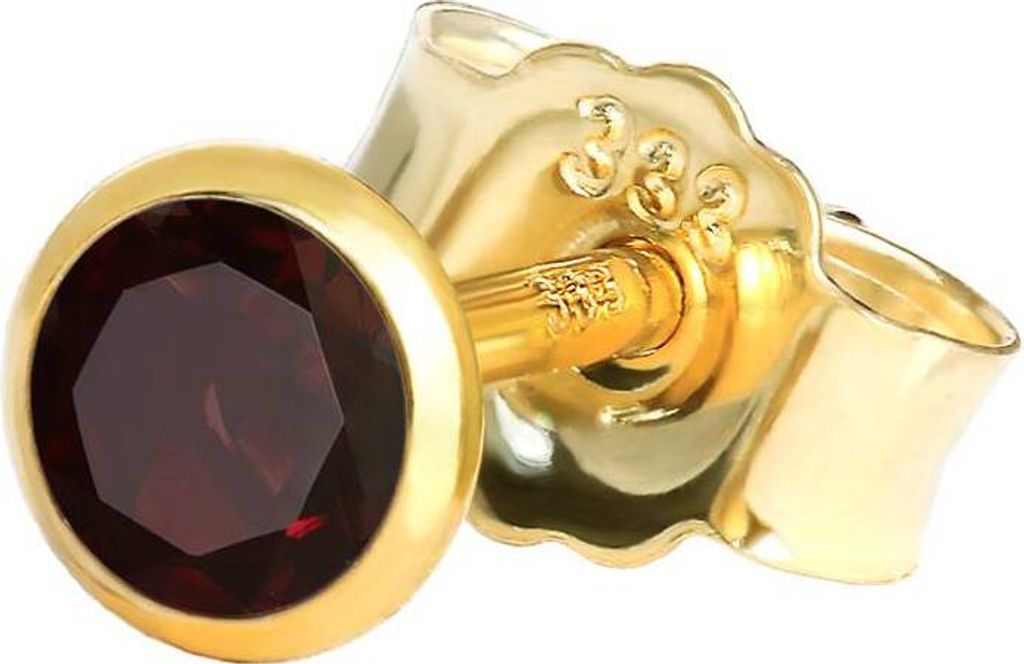 Einzel Ohrstecker Echt Granat Rot Gelbgold 333 8 Karat Gold 3,5mm Klein Ohrring