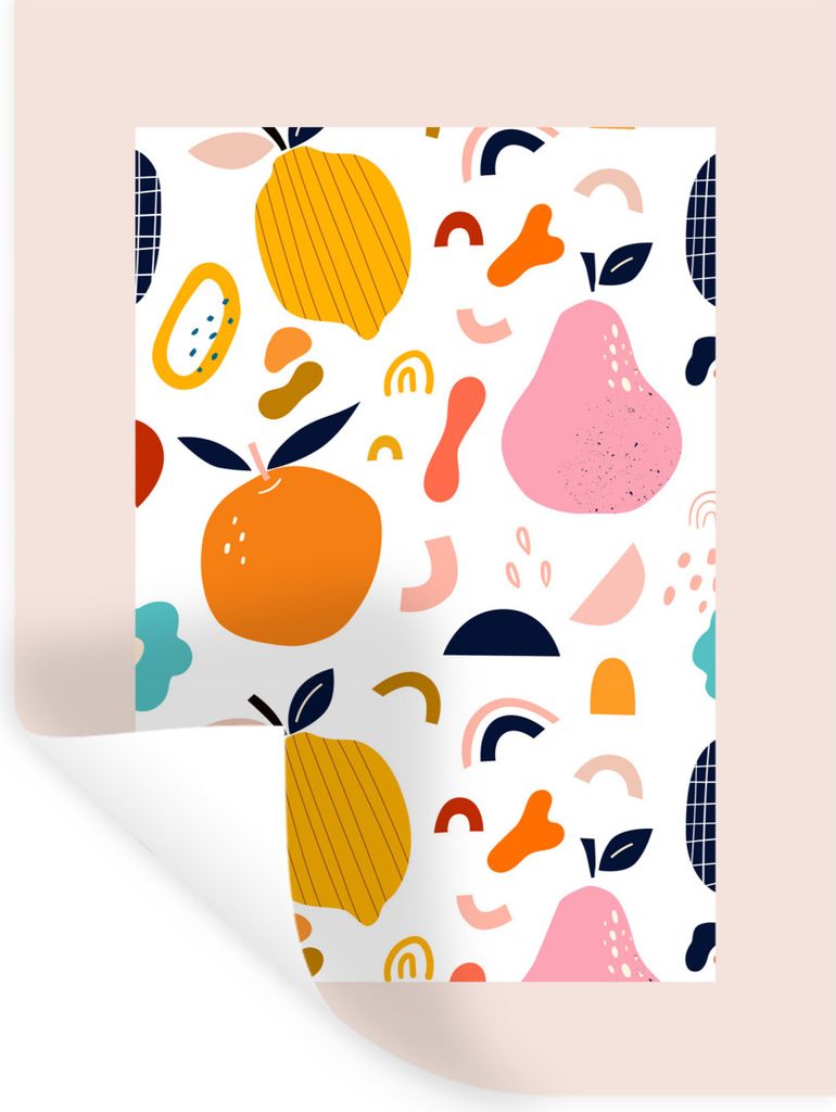 MuchoWow Wandtattoo Wandsticker Wandaufkleber Obst - Birne - Apfel - Pastell - Lebensmittel 60x80 cm Selbstklebend und Repositionierbar - Reposit...
