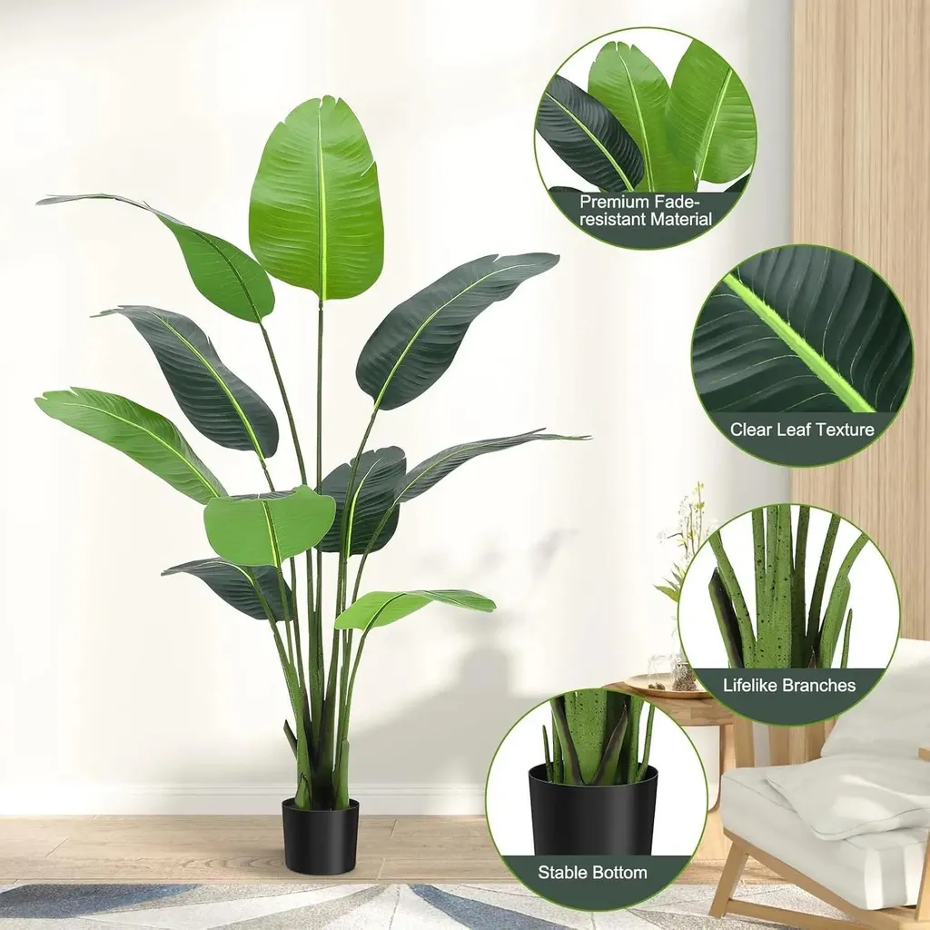 Oiseau de Paradis Artificiel Vert 3XL - Strelitzia Géant avec Pot Noir