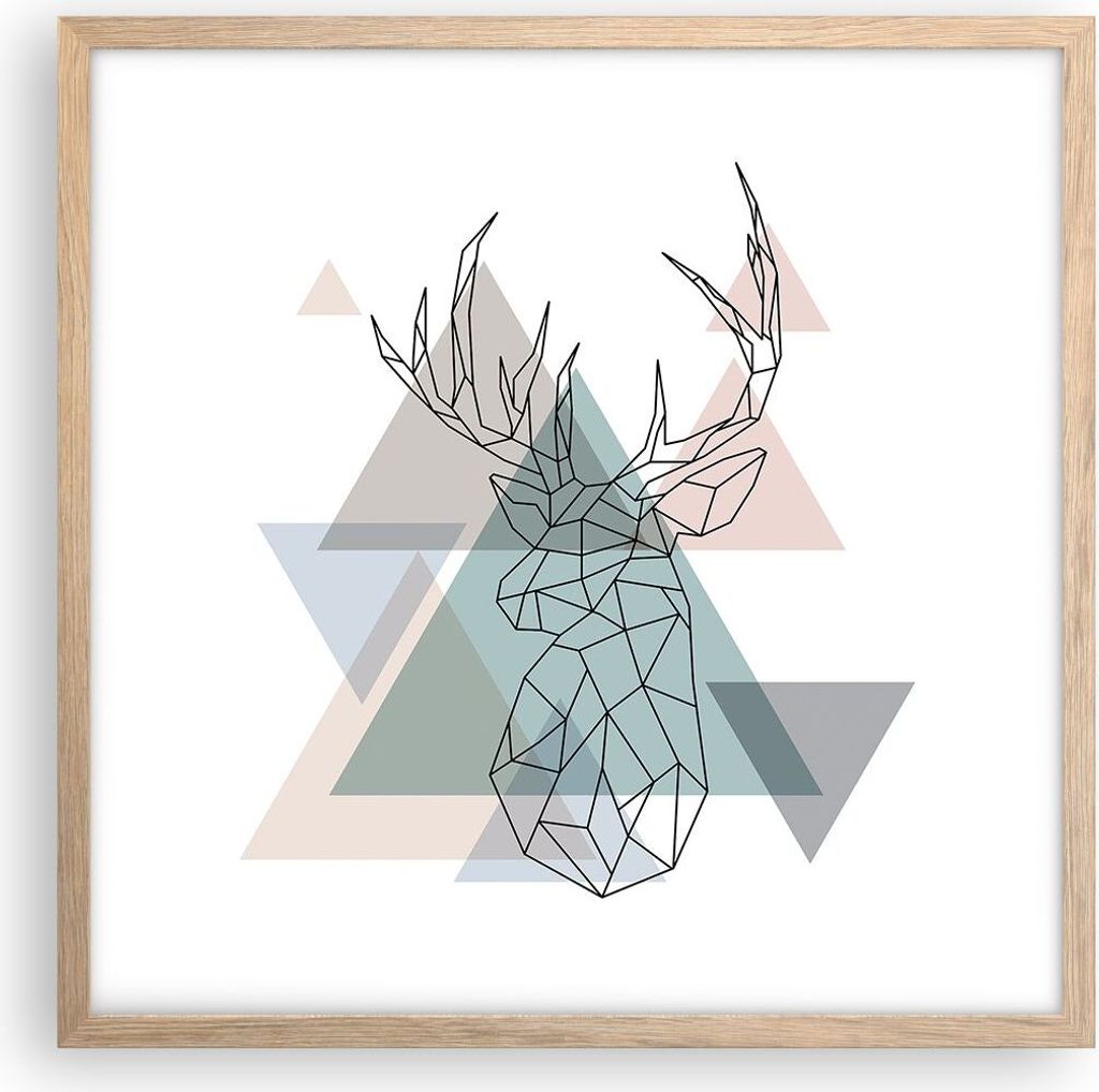 Gerahmtes Poster - Rahmen in heller Eiche - Hirsch Abstraktion - 50x50 cm - Wand Bild - Wanddeko - Wandbilder - Wandposter - Bilderrahmen - Bilder ...
