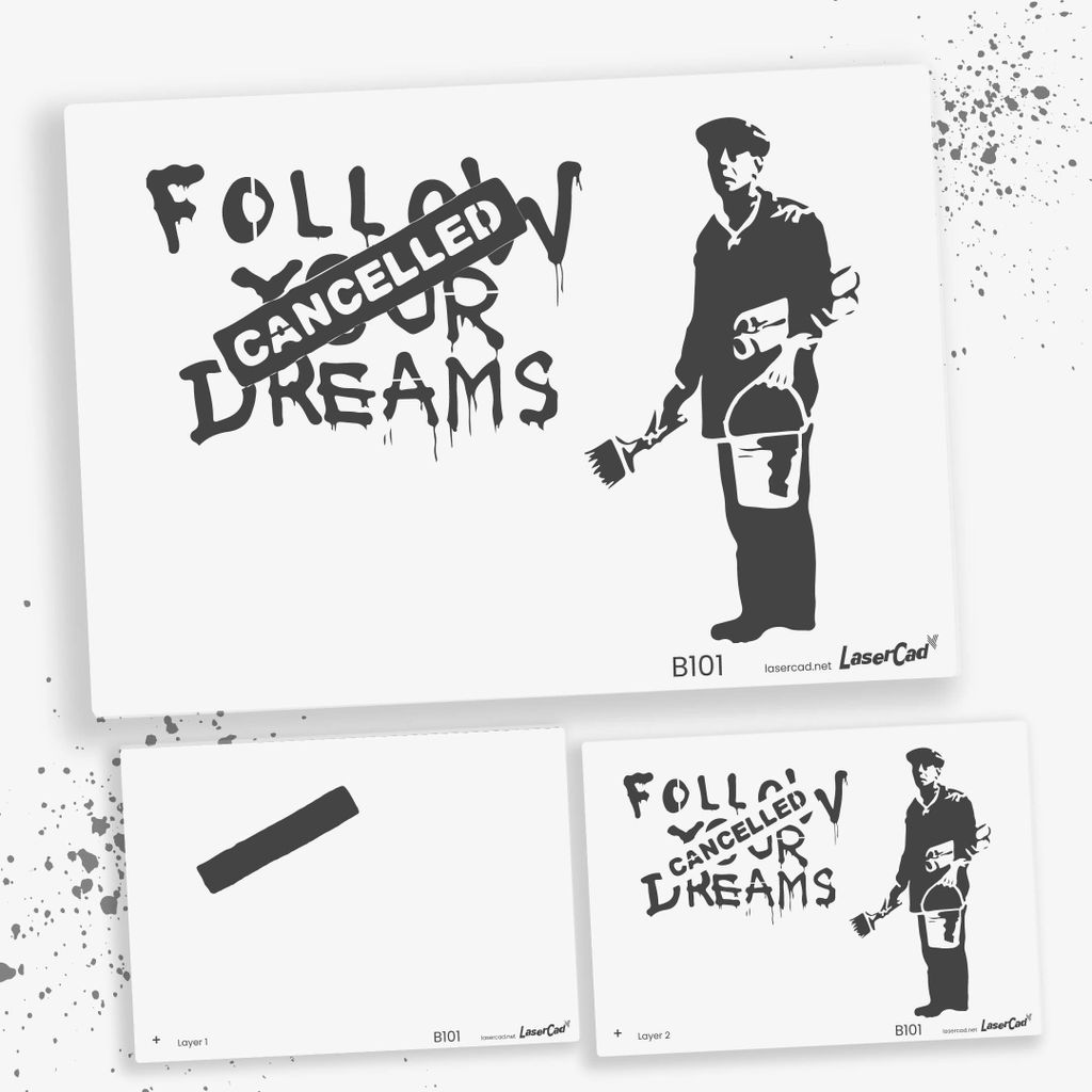 LaserCad Schablonen BANKSY Streetart  (B101, Dreams Cancelled, DIN A2) Stencil für Graffiti, Airbrush, Deko