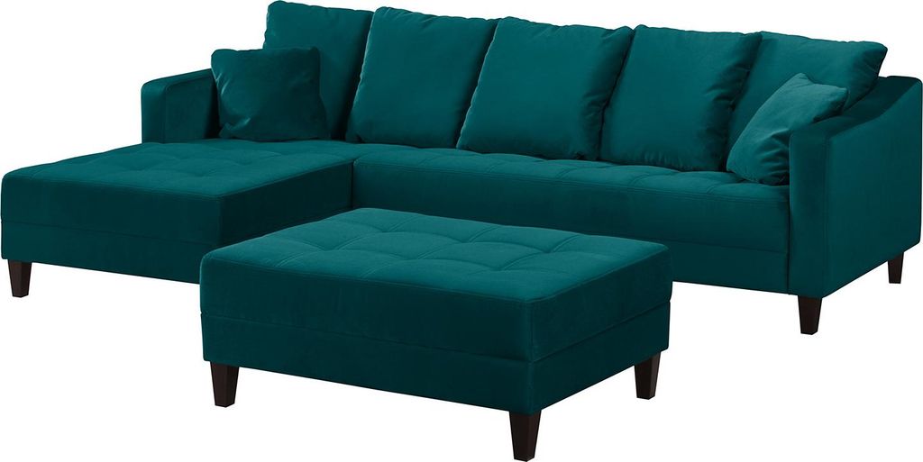 home24 Ecksofa mit Ottomane - Samt