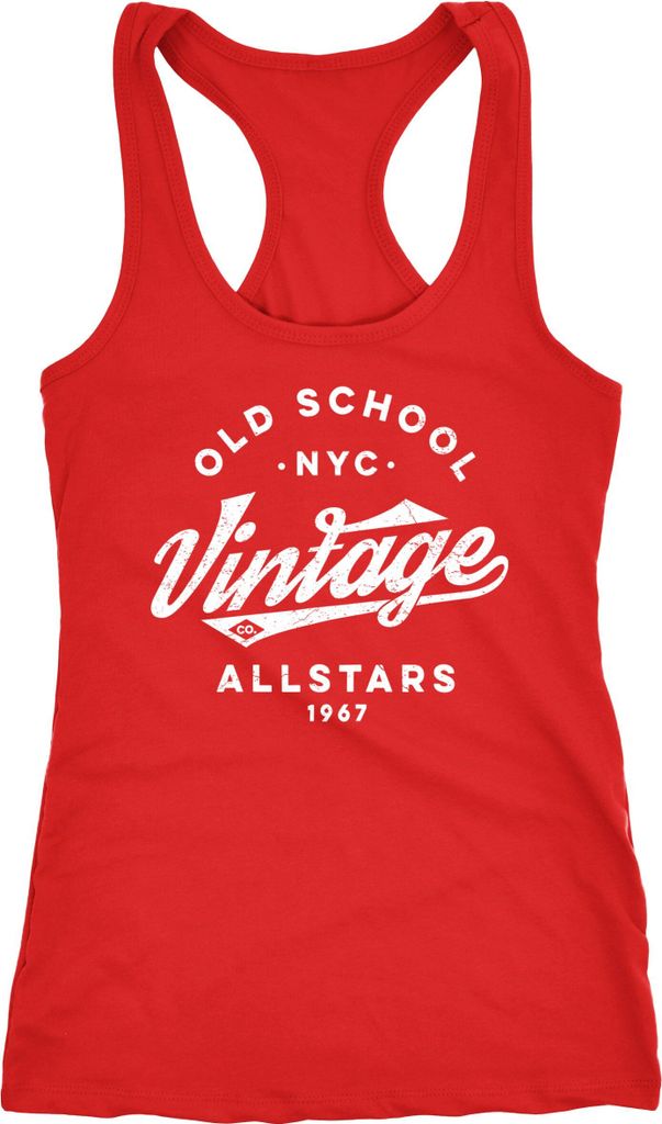 Damen Tank-Top College Style Retro Schriftzug Oldschool Vintage Allstars Racerback Neverless rot S