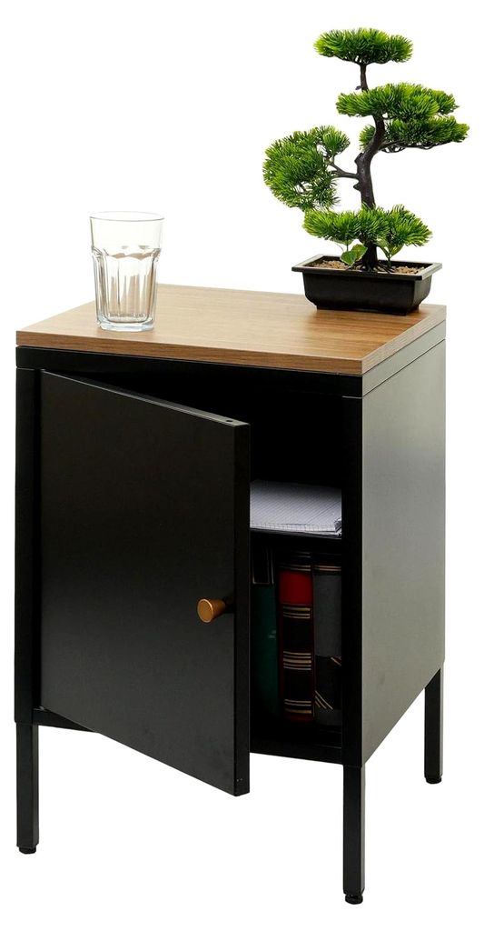 Nachttisch, Nachtschrank Kommode Beistelltisch, Metall 63x40x40cm, melaminbeschichtet - schwarz