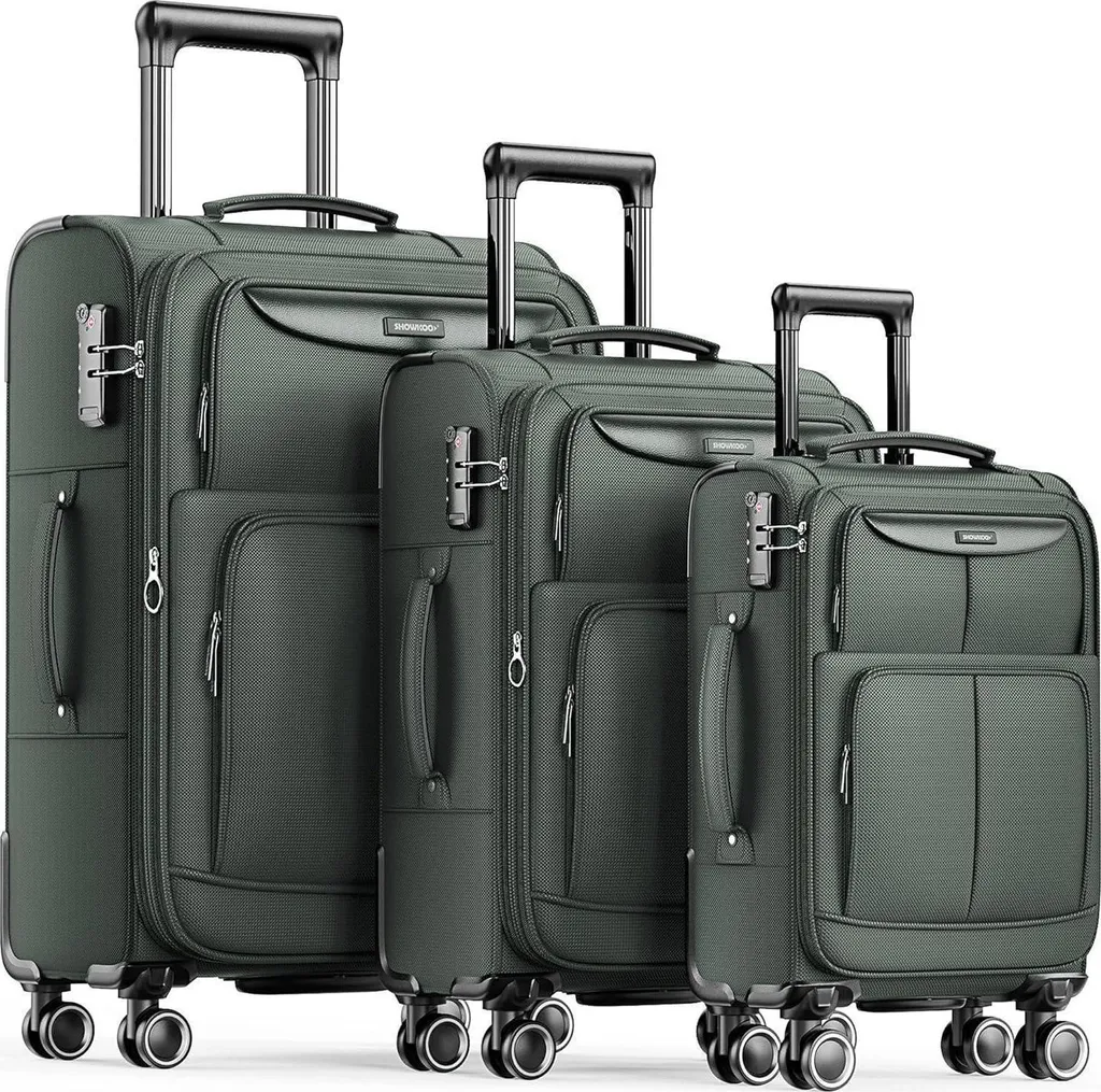 Bagages souples extensibles : lot de 3 valises légères coloris vert armée