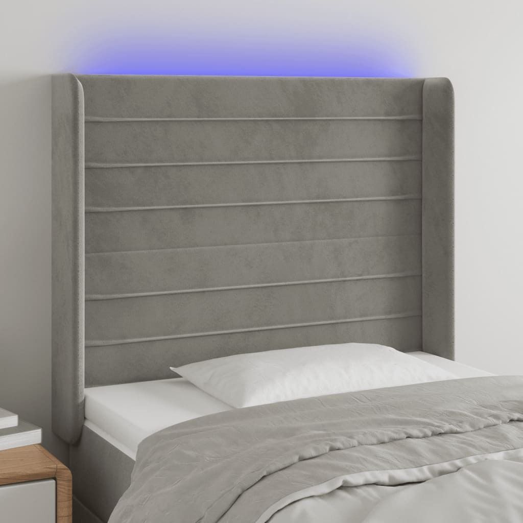"WINTER SALE"LED Kopfteil - modernes Design - fürs Schlafzimmer - Hellgrau 93x16x118/128cm Samt DE664802 - Kopfteile