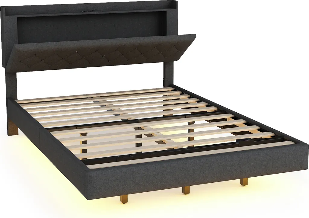 Lit 140x200cm Gris : Solution de rangement et recharge USB intégrée - 9
