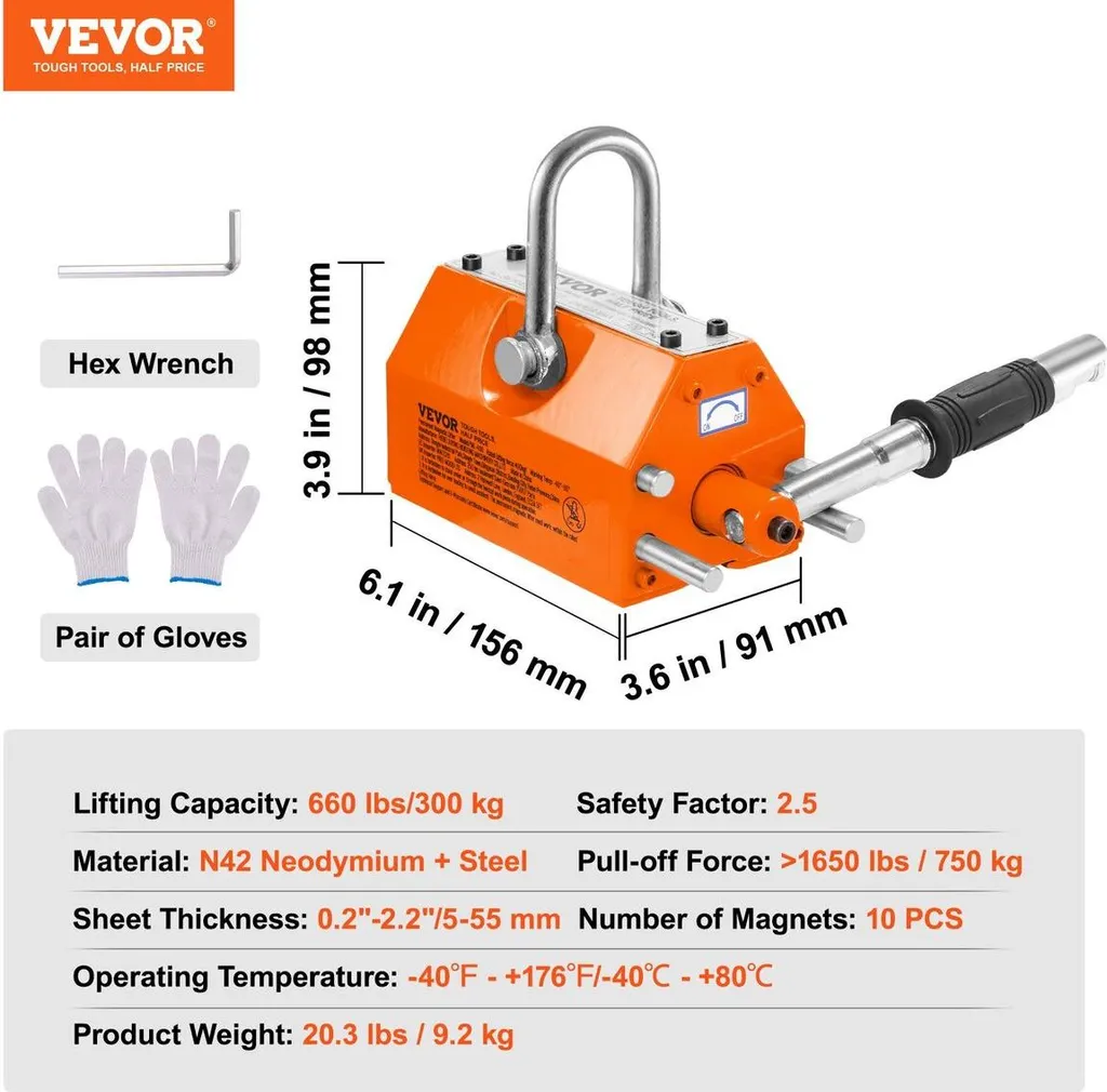 Aimant de levage robuste 300kg avec sécurité 2.5 et levier de blocage - 7