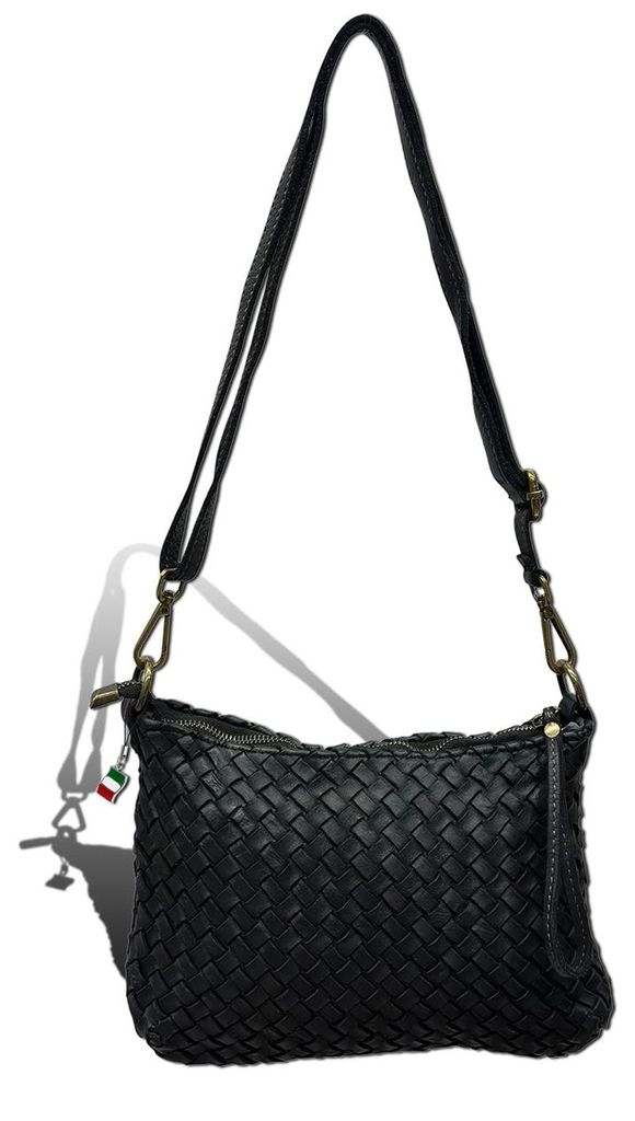 Florence Damen Umhängetasche geflochtenes Leder Tasche schwarz D2OTF859S1