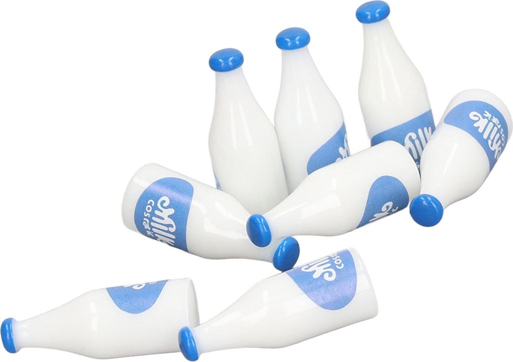 8-teiliges Puppenhaus-Milchflasche aus Kunststoff, lebendige Details, Miniatur-Set für 1:12 1:6 Puppenhaus, Blau