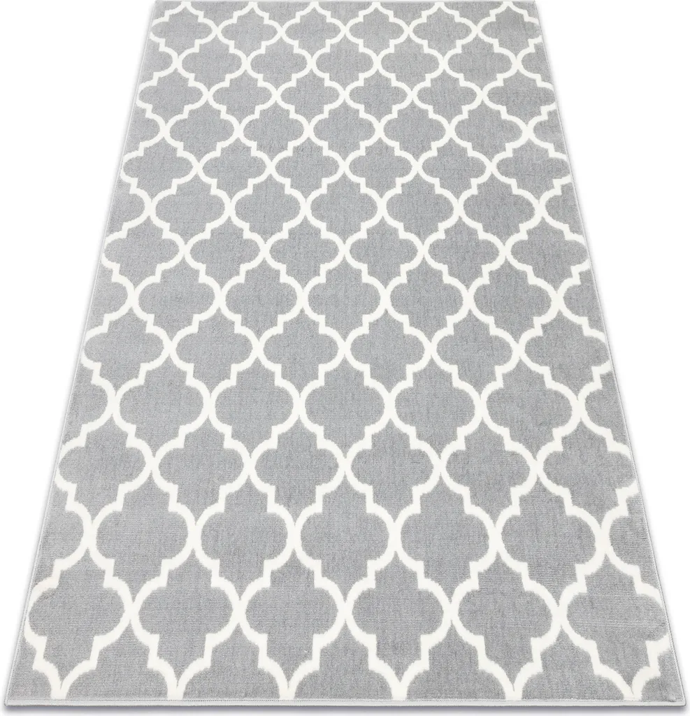 Tapis Gris Clair Résistant BCF Morad TRELIS - Motif Grille 120x170