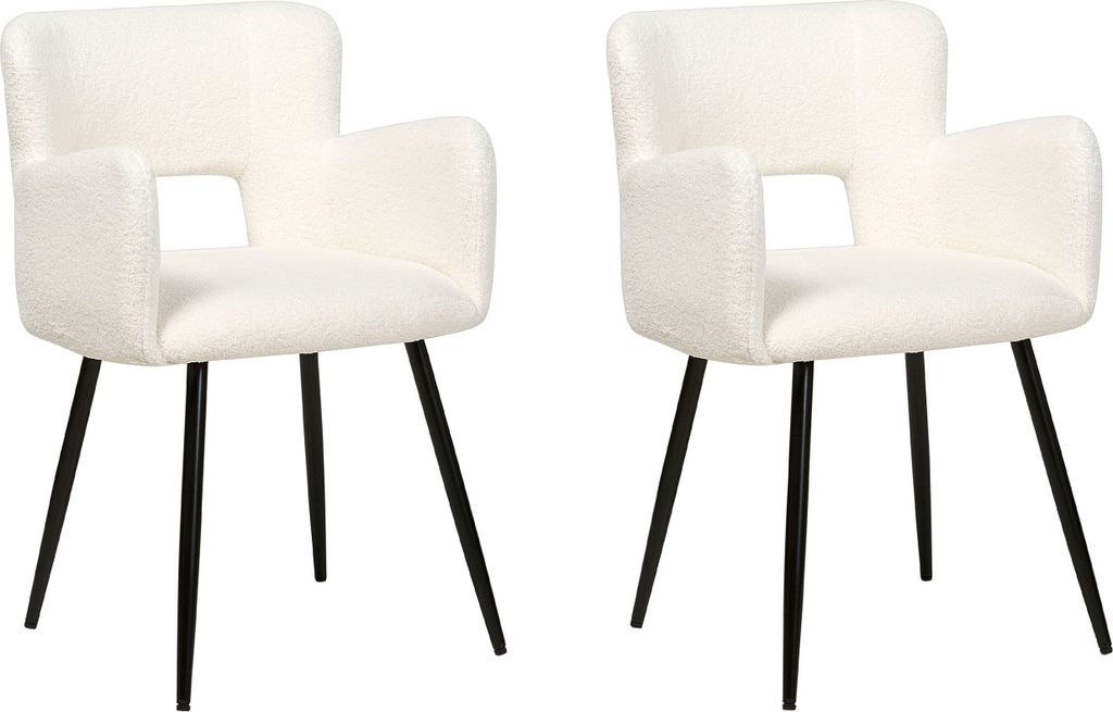 BELIANI Esszimmerstuhl 2er Set Weiß Bouclé Stoffbezug mit Produktbild 3