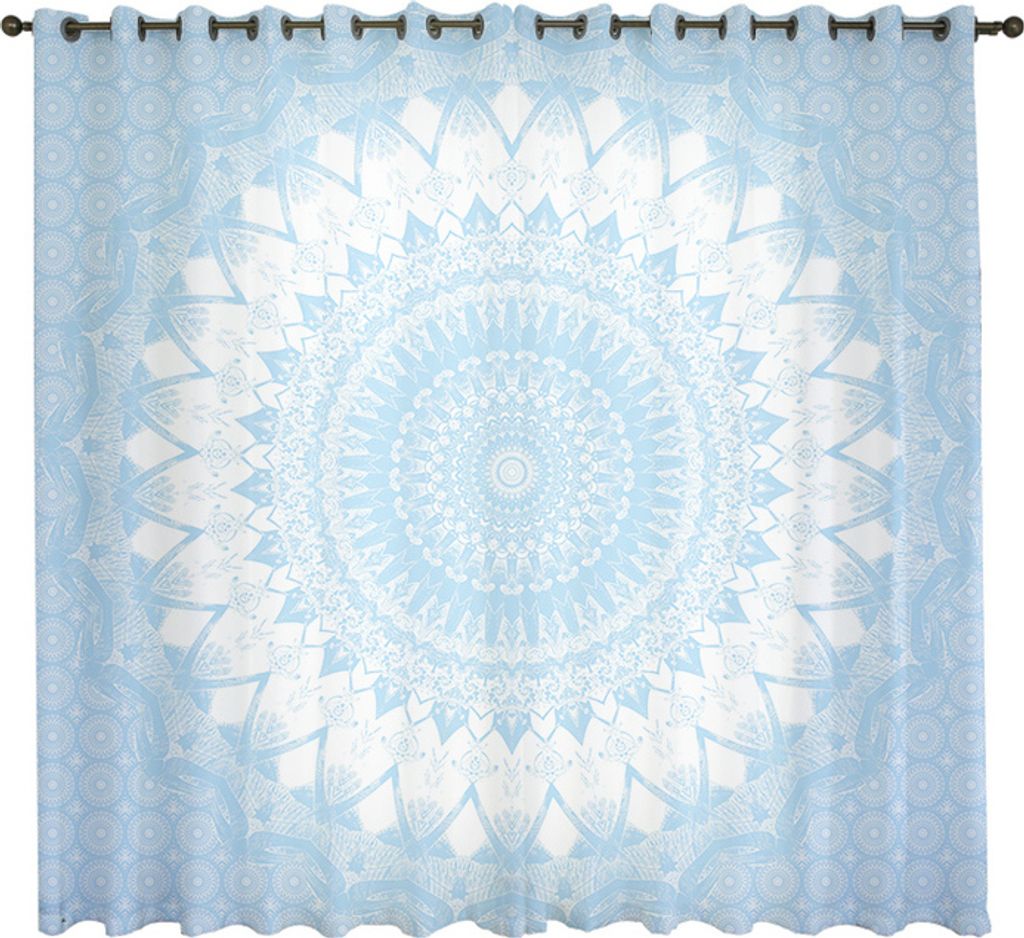 Premium Quality Datura Flower Pattern Perforated Curtains für Bedroom, Hellblaue Bohemian Style Vorhänge mit Ösen für Wohnzimmer, Größe: 150x...