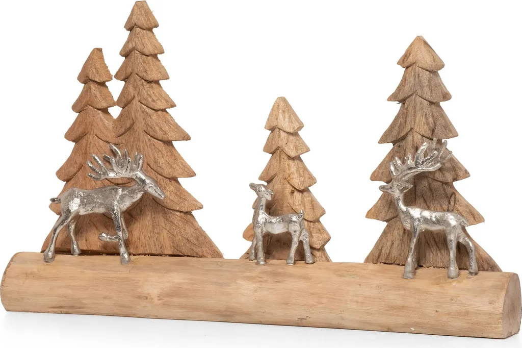 Centrotavola Natale Renna Foresta 53cm Legno e Metallo - Alta Qualità