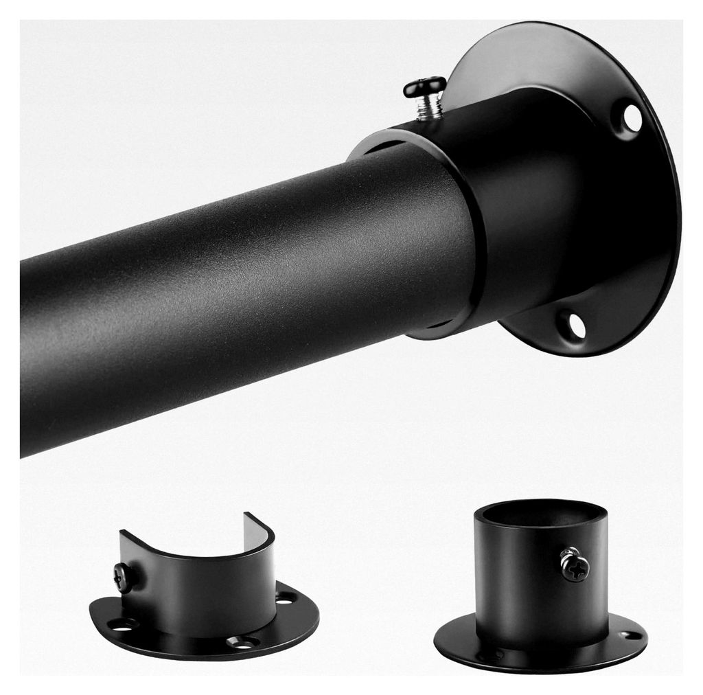 Schwarze Garderobenstange, Ausziehbare Kleiderstange 74-130 cm, Teleskop-Schrankstange für Schlafzimmer