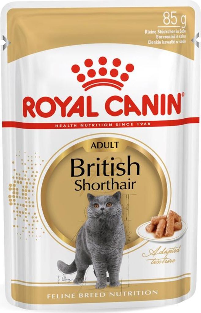 A pouch of Royal Canin cat food for British Shorthair cats.
