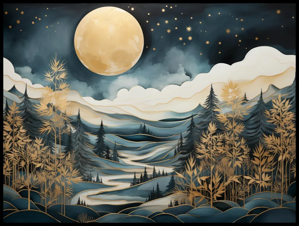 Grande affiche murale forêt de nuit 100x75cm décoration pour chambre