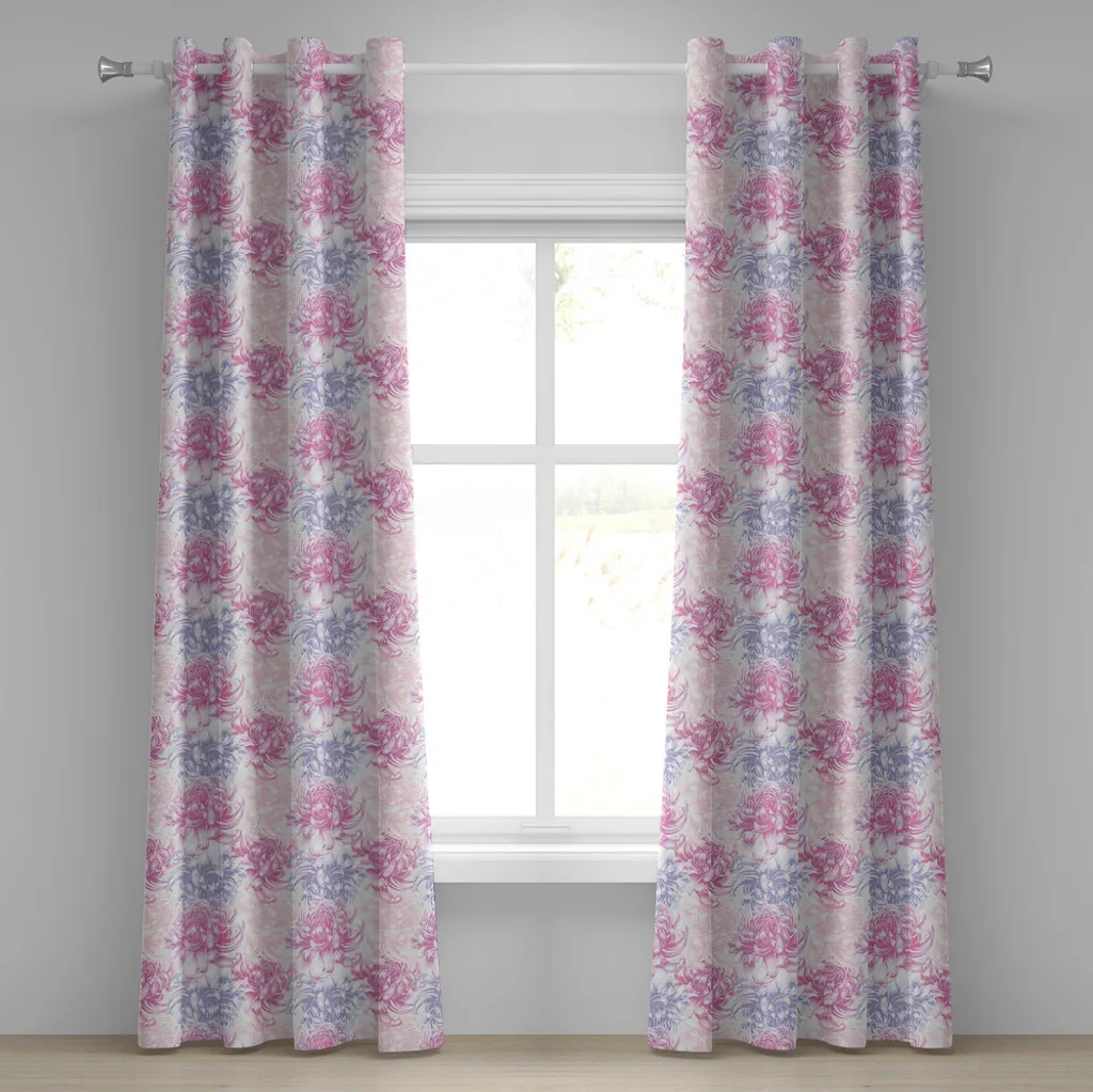 Rideau floral rose à 2 panneaux motif romantique et chic 280x245cm