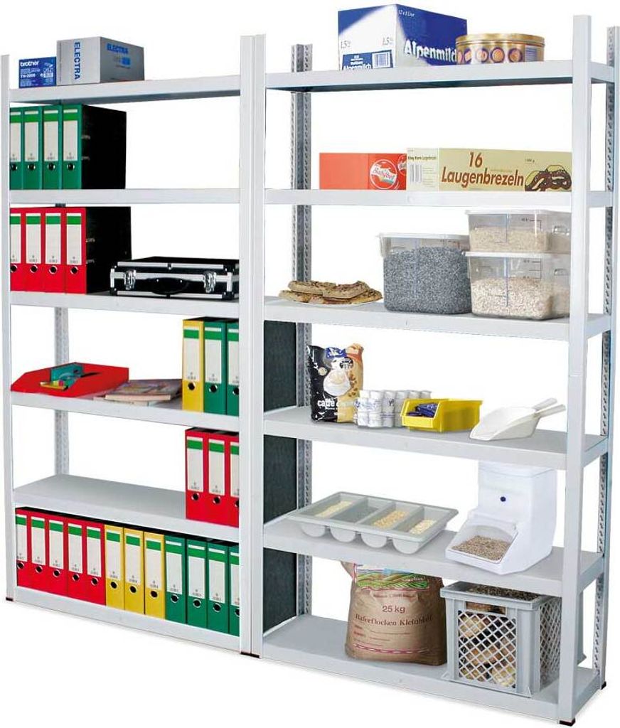 Fachbodenregal mit 12 Böden, Stecksystem, erweiterbar, BxTxH 2000 x 300 x 2100 mm, lichtgrau, Komplettregal