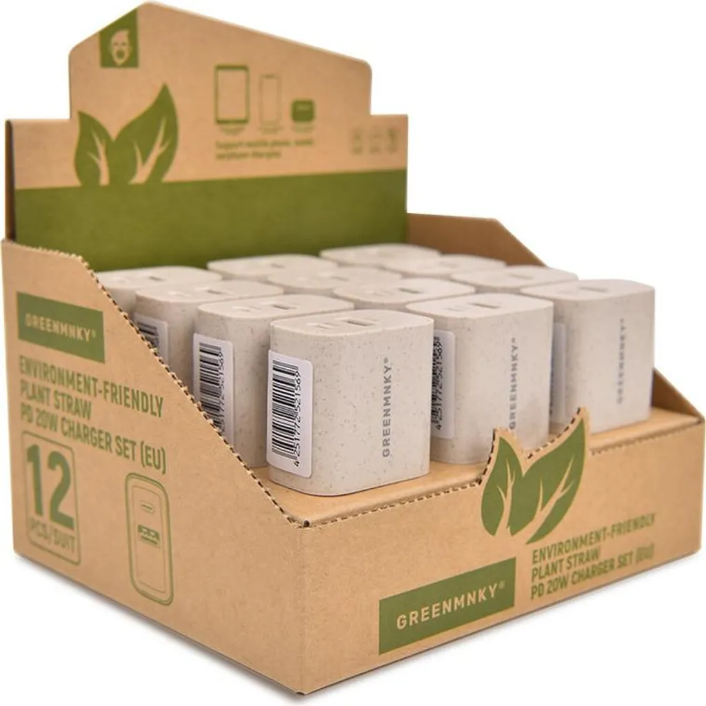 Chargeur Green MNKY Eco rapide et compact coloris sable et blanc texturé