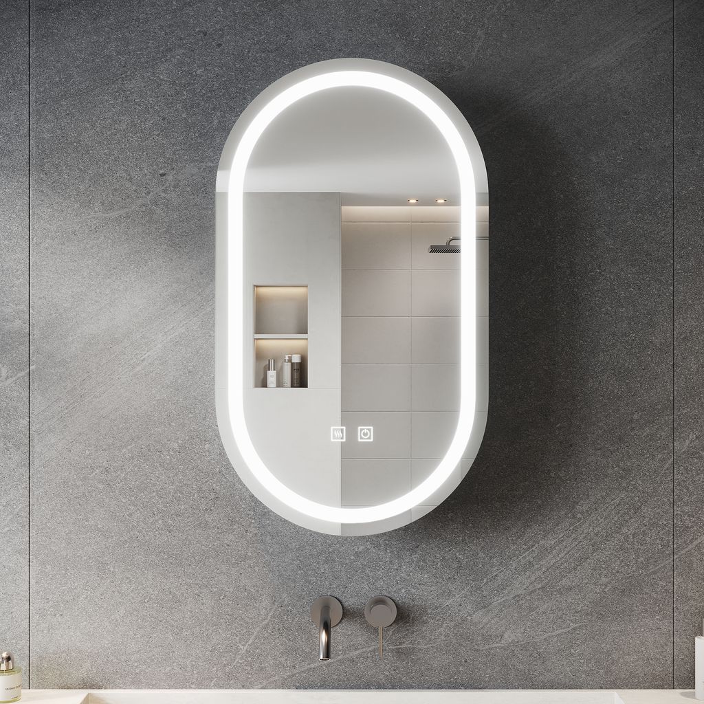 SONNI Ovaler Spiegelschrank 40x70x14cm mit Produktbild 1