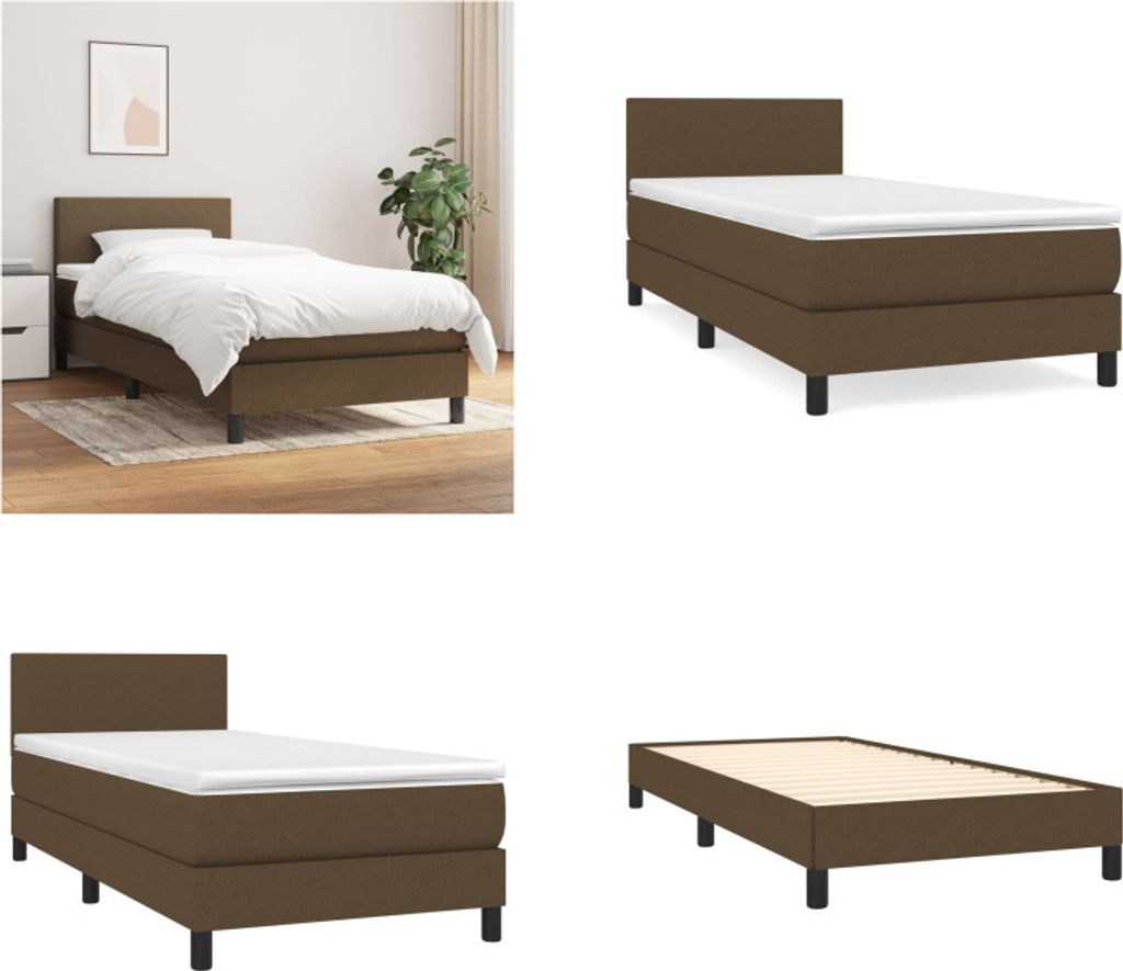 vidaXL Boxspringbett mit Matratze Dunkelbraun 90x200 cm Stoff - Boxspringbett - Boxspringbetten - Bett - Schlafzimmermöbel