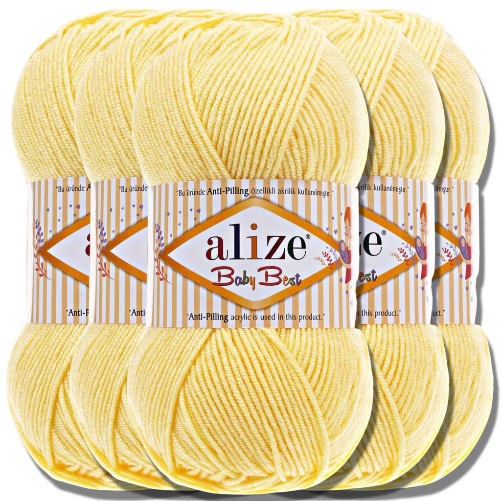 Alize 5x 100g Baby Best Wolle, Antipilling, Uni, Häkeln, Stricken (Amarillo claro | 250)