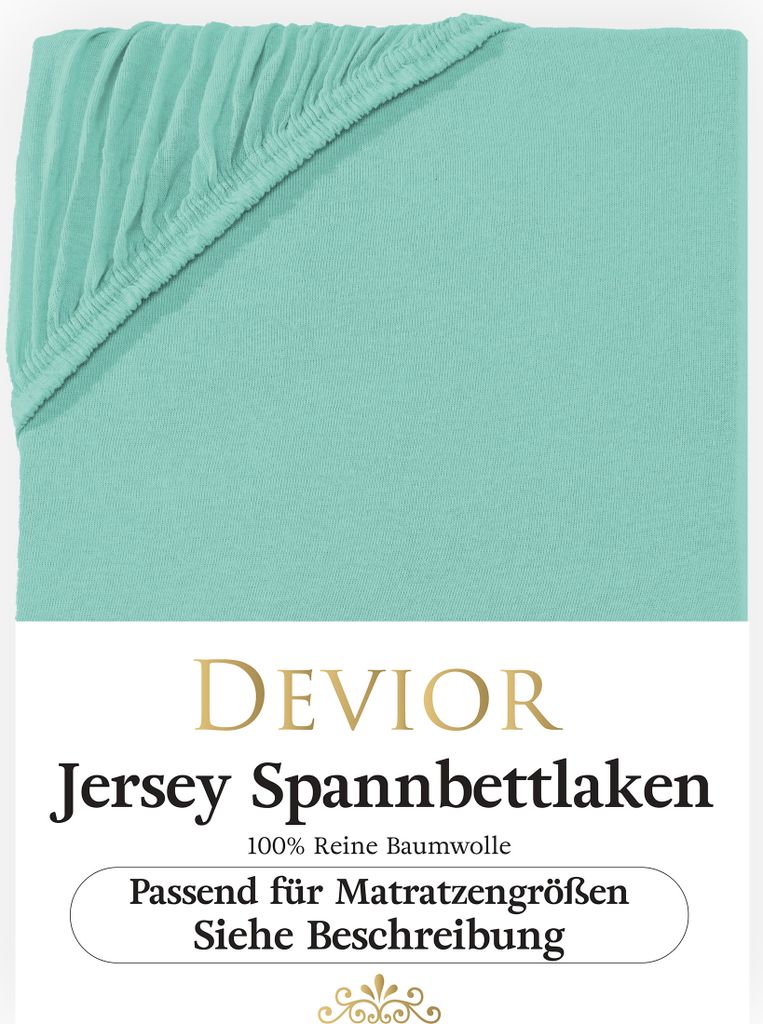Devior Jersey Spannbettlaken 180x200 - 200x220 mint Bettlaken 100% Baumwolle für Boxspringbett und Wasserbett