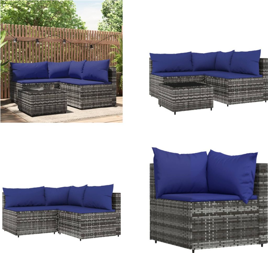 vidaXL 4 tlg. Garten Lounge Set mit Kissen Grau Poly Rattan - Garten Lounge Set - Garten Lounge Sets - Outdoor Lounge Set - Lounge Set Terrasse