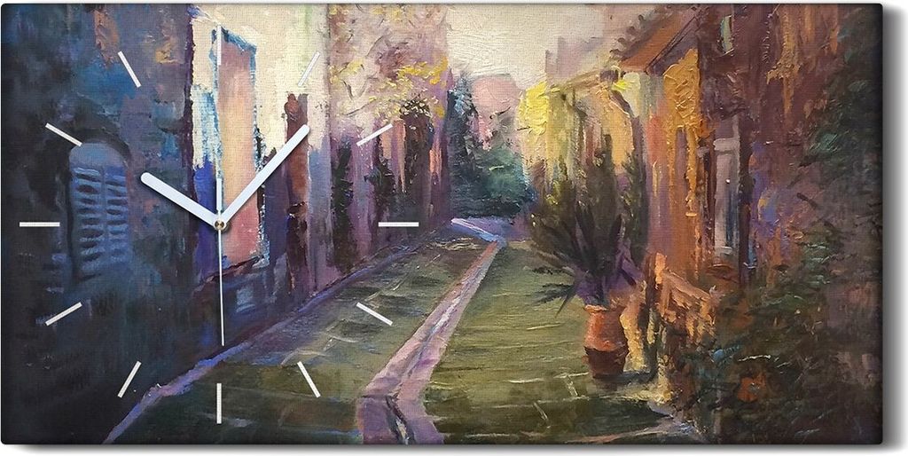 Wanduhr Bürouhr Leinwand Bild Quarz 60x30 Straße in der alten europäischen Stadt - weiße Hände