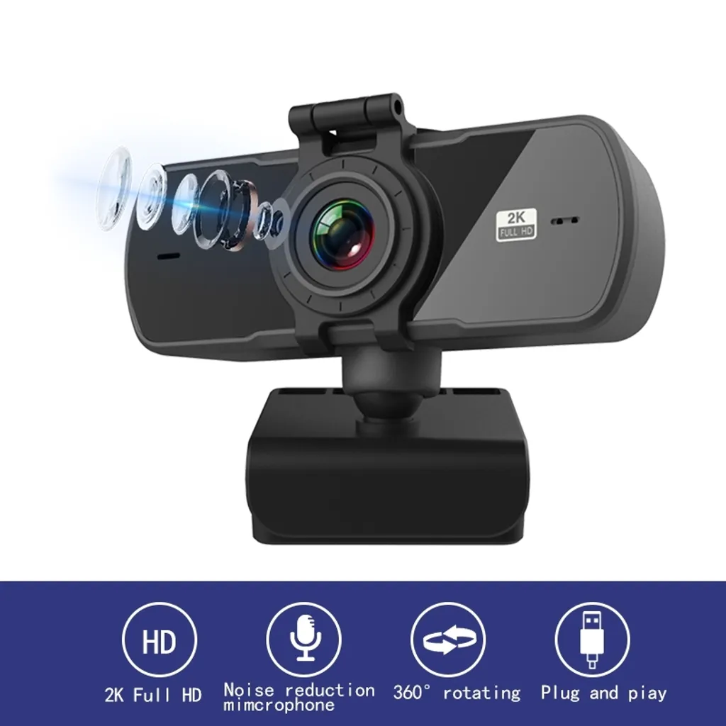 Webcam 2K pour cours en ligne et réunions Zoom sur PC et Laptop