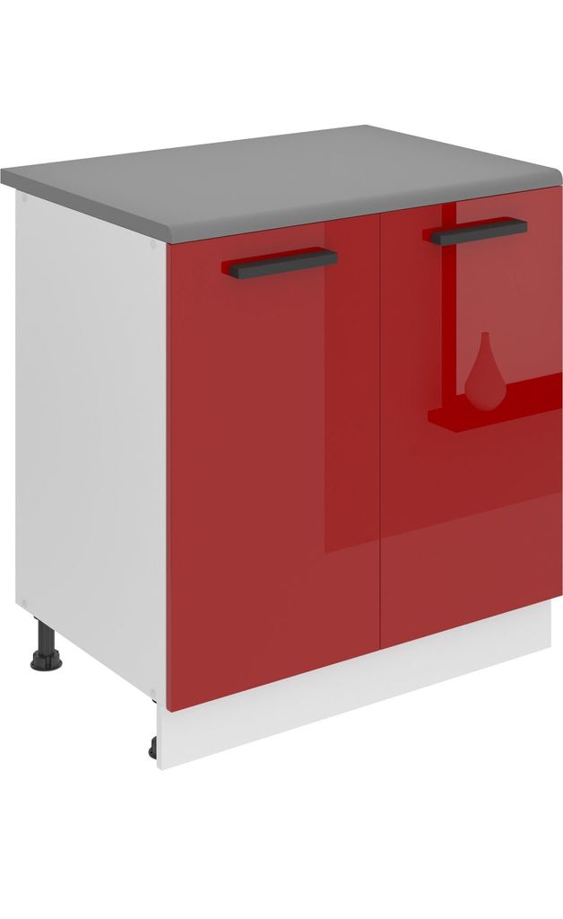 Belini Unterschrank Küche, Küchenunterschrank 80 cm Breite. SD Küchenunterschrank mit Arbeitsplatte. Küchenschrank mit 2 Türen, Rot Hochglanz