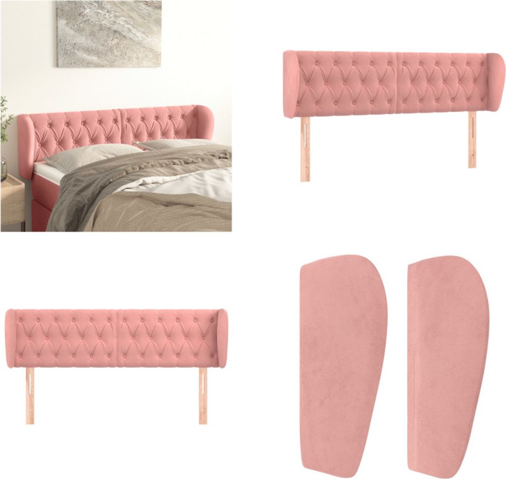 vidaXL Kopfteil mit Ohren Rosa 147x23x78/88 cm Samt - Kopfteil - Kopfteile - Bett-Kopfteil - Bettkopfteil