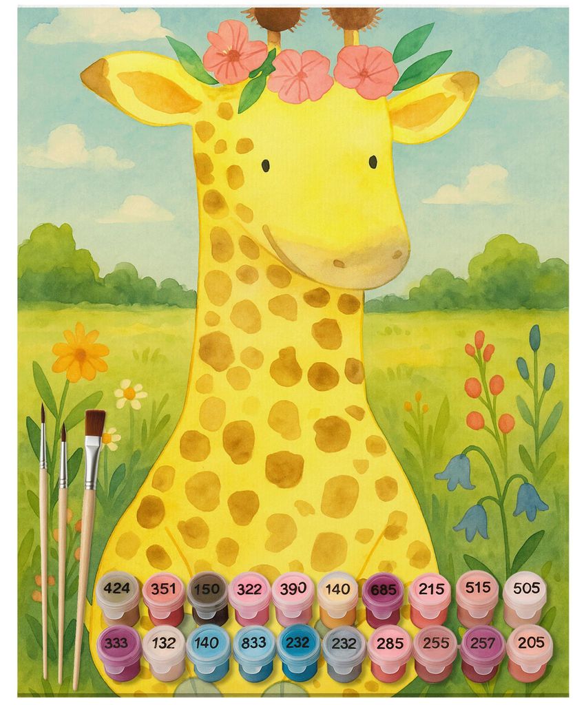 Mr. & Mrs. Panda Malen nach Zahlen Giraffe Blumenkranz Design 40 x 50 cm Mit Rahmen - Weiß - Geschenk, Freundin, diy set, Zahlenbild, Afrika, Selb...