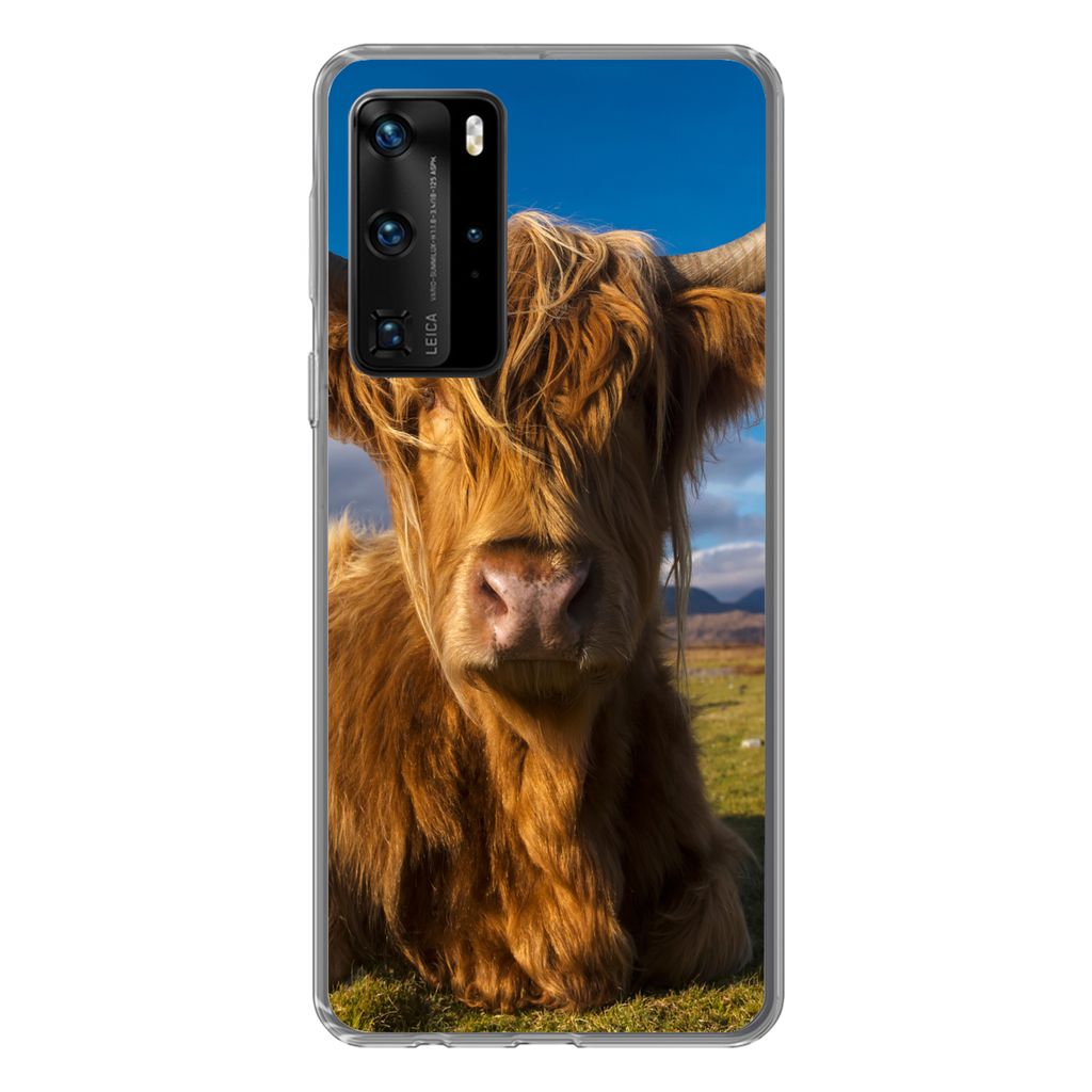 MuchoWow Handyhülle Schutzhülle Hülle für Huawei P40 Pro Schottische Highlander - Tiere - Gras Silikon Softcase Handy Hülle - Schutz