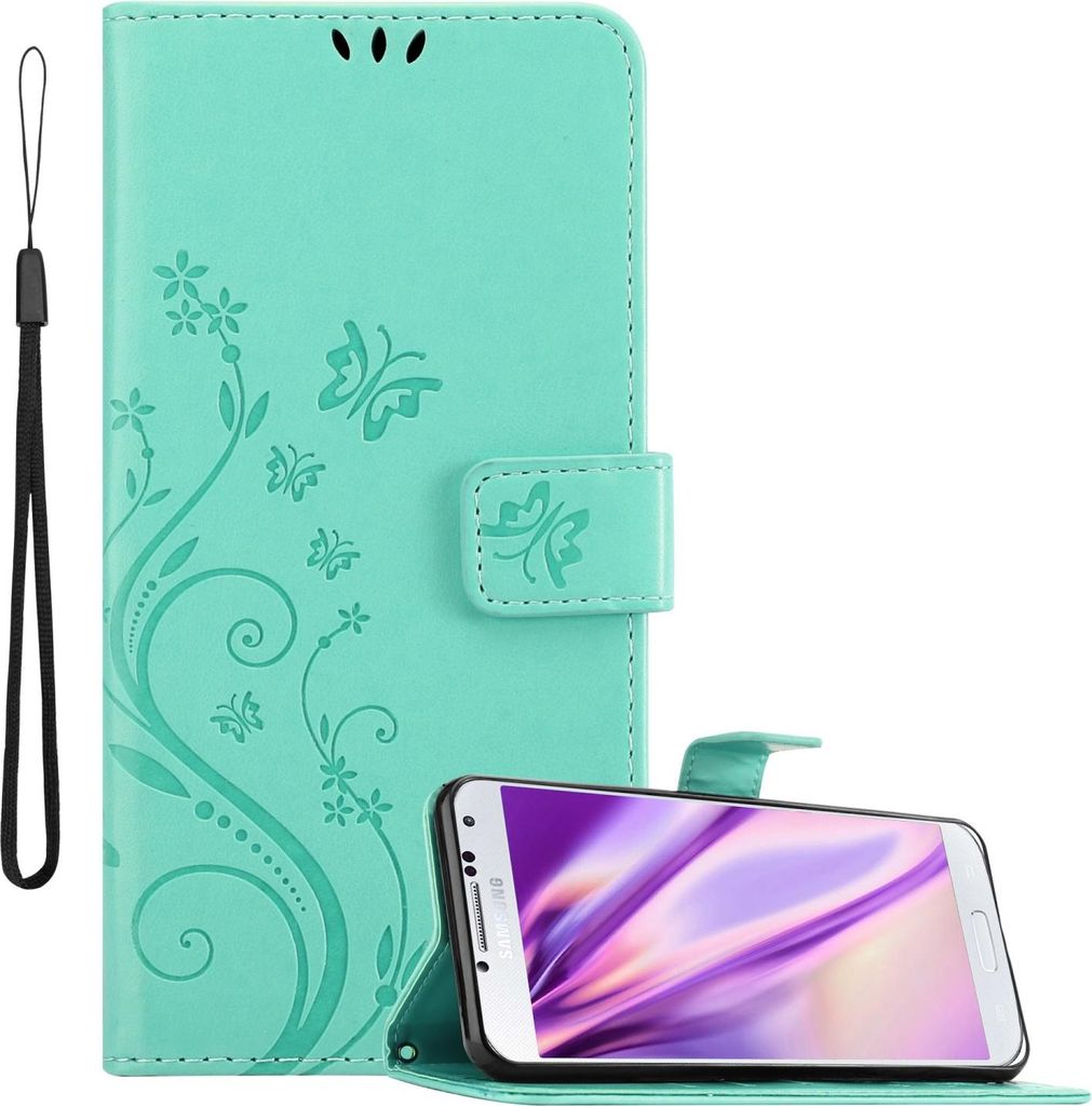 Cadorabo Hülle für Samsung Galaxy S4 Schutz Hülle in Türkis Schutzhülle Handy Hülle Etui Case Blumen Flower