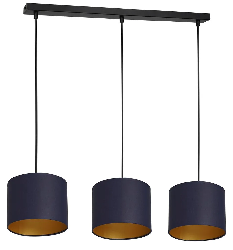 Suspension Soho 3 lampes bleu or pour éclairer une grande table sombre