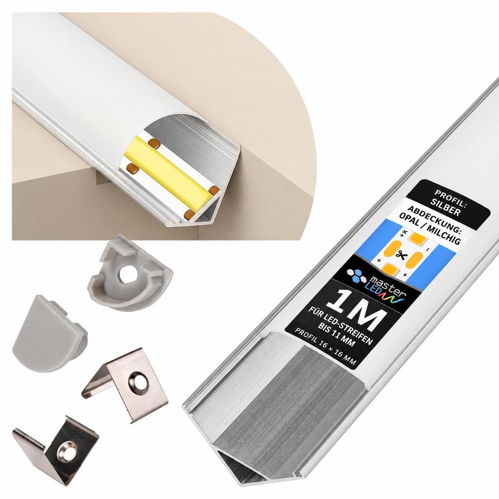 MasterLED LED Eckprofil 1 m Silber, 16 x 16 mm, mit Produktbild 