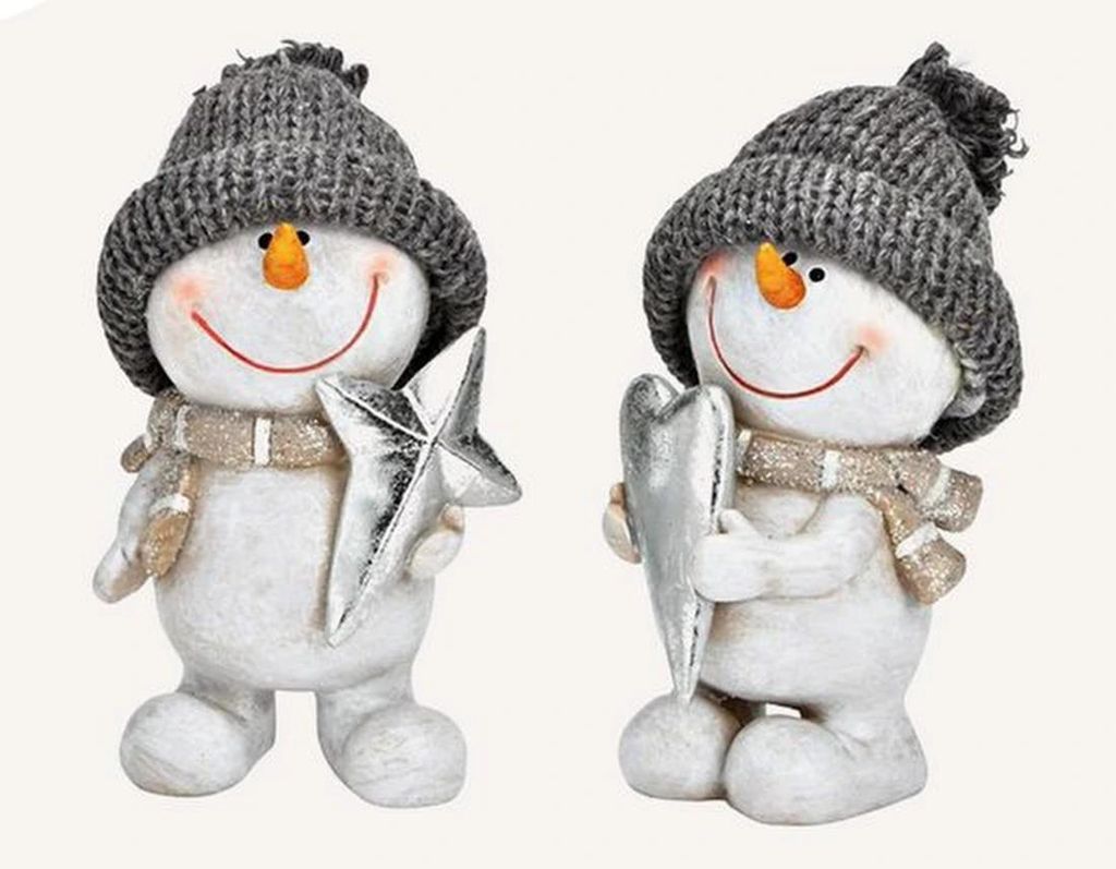 Unyqoos Charmanter dekorativer Schneemann aus grau-weißer Keramik als Winterdekoration