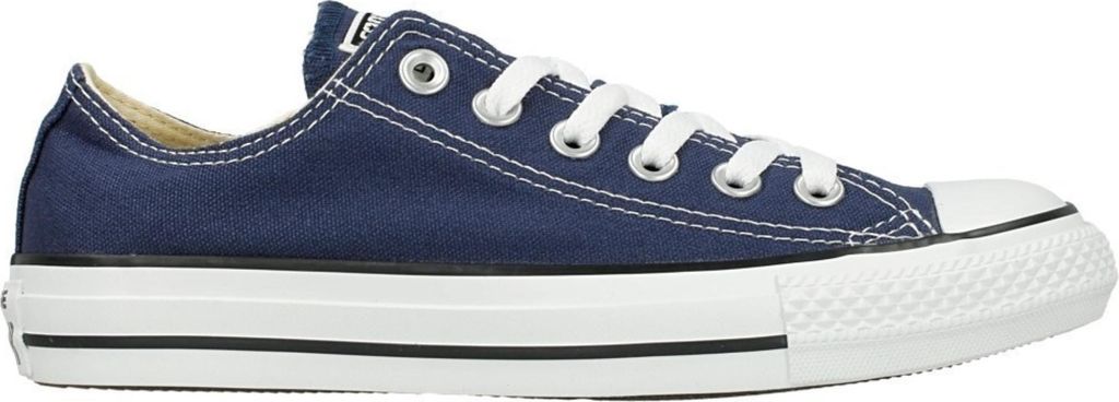 A single navy blue Converse Chuck Taylor All Star low-top sneaker shown from the side.
