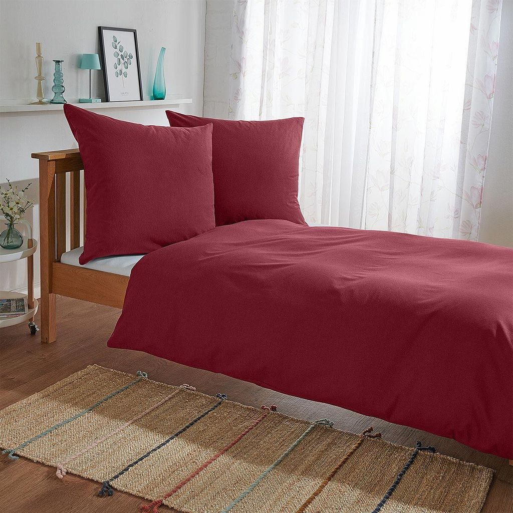 Traumschlaf Uni Feinbiber Bettwäsche 200x220 cm + 2x 40x80 cm bordeaux