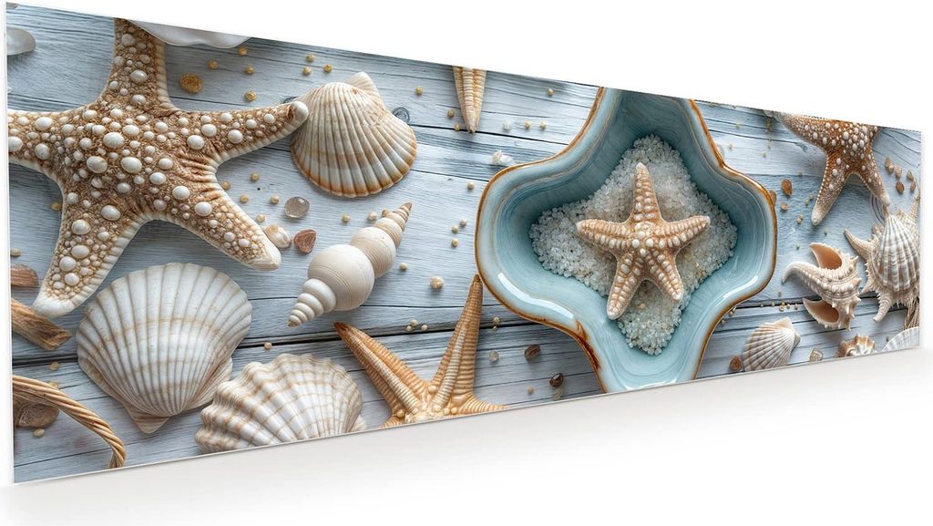 Glasbild 120x40cm in XXL für Wohnzimmer, Schlafzimmer Motiv Muscheldeko Sternform