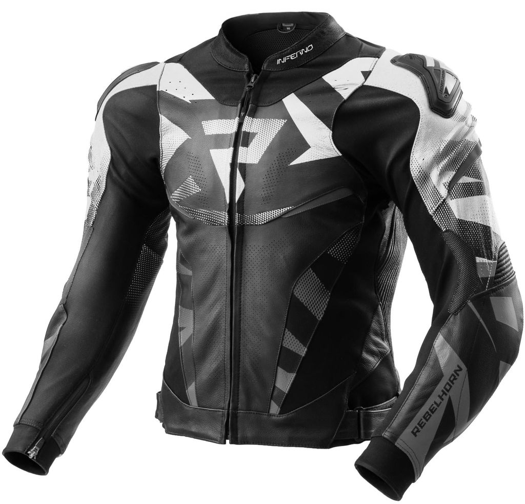 Rebelhorn Inferno Motorrad Lederjacke, schwarz/weiß, 58 Produktbild 