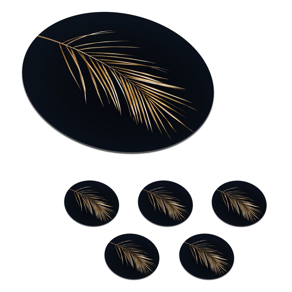 KitchenYeah Glasuntersetzer Rund 6er Set Pflanzen - Gold - Schwarz - Blätter - Luxus 10x10 cm Untersetzer für Gläser - Getränkeuntersetzer -...